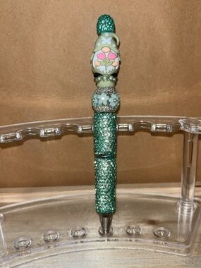 Turquoise Glitter Gnome Beaded Pen